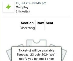 2 concert ticket Coldplay Düsseldorf 23 juli