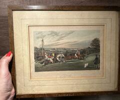 J.Harris Foxhunting print from 1850 “the start” in wooden frame - 1