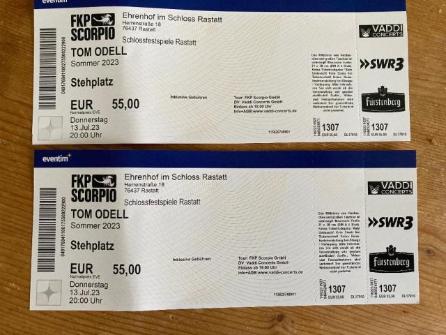 2 Tickets Tom Odell 13-07 Rastatt - 1
