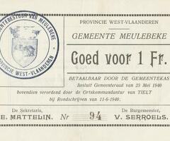 Gemeente MEULEBEKE WEST FLANDERS 1940  SEJE VAN 4