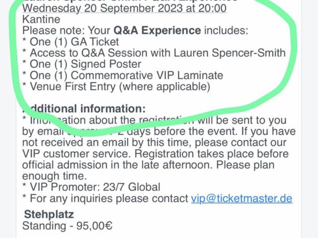 2 Lauren Spencer Q&A VIP tickets koln 20 sep - 2/2